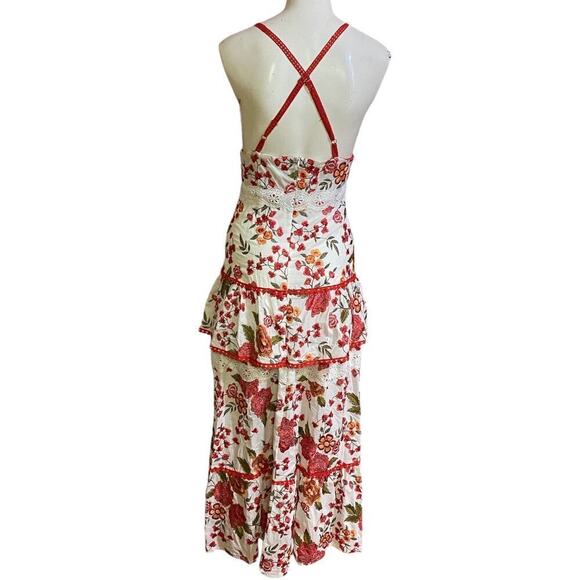 Beulah Style Tiered Rose Embroidered Maxi Dress Size S - Picture 7 of 13